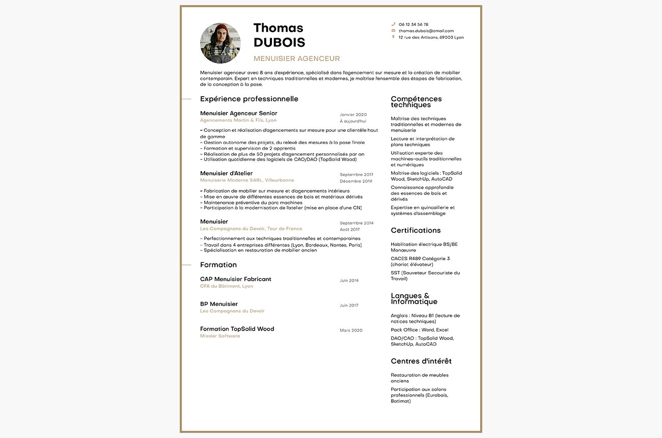 exemple de CV de menuisier